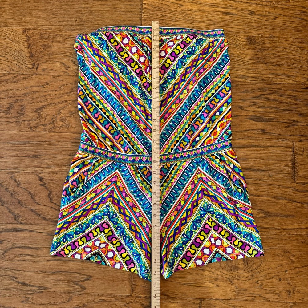 Trina Turk Peruvian Stripe Swimsuit Romper Cover Up Multicolor Halter Top Size M - Picture 13 of 14